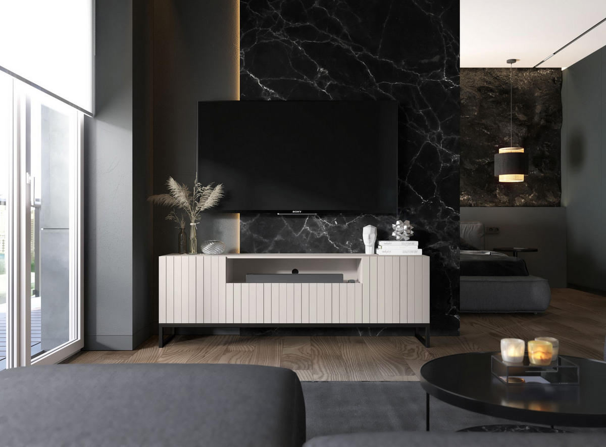 TV-SCHRANK Elpis2 Kaschmir Matt mit Metallrahmen Glamour 150 cm - Kaschmir, Holzwerkstoff (150/51.5/36.5cm) - Meble Lindner