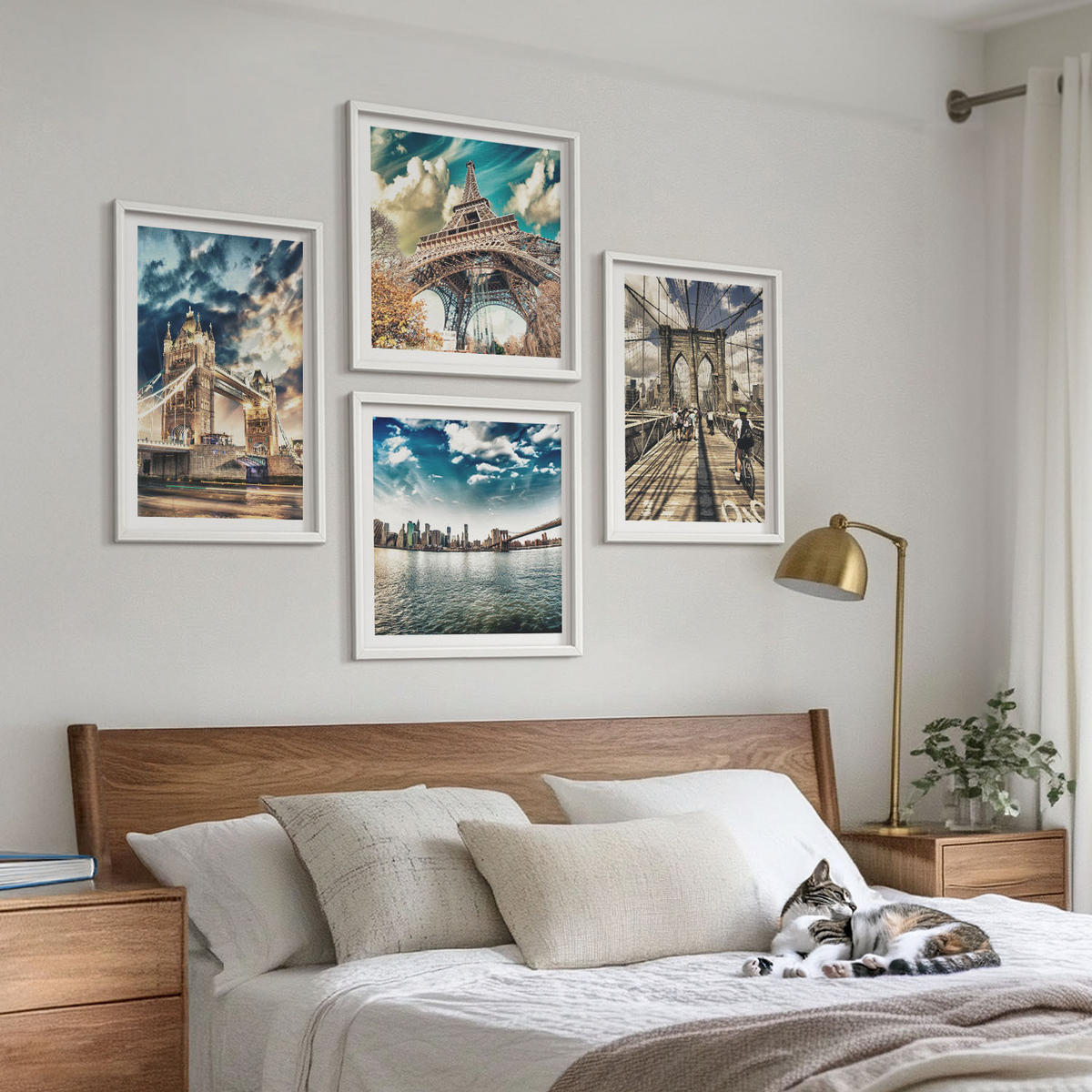 WANDBILDER 4er-Set - 50x50 cm & 40x60 cm Weißer Rahmen - Turmbrücken in europäischen Städten - Weiß, Kunststoff (50/50cm) - ArtPrintCave
