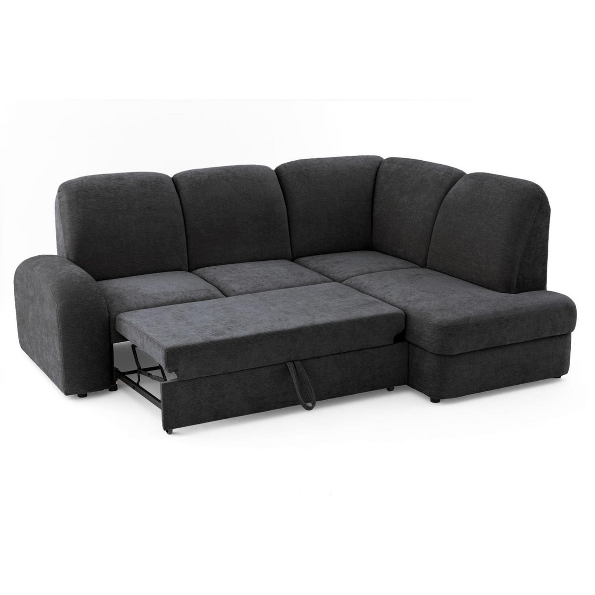 ECKSOFA VIBE L Rechts mit Schlaffunktion 129x205 Chenille Anthrazit - Anthrazit/Schwarz, Holz/Kunststoff (250/186cm) - Muffo