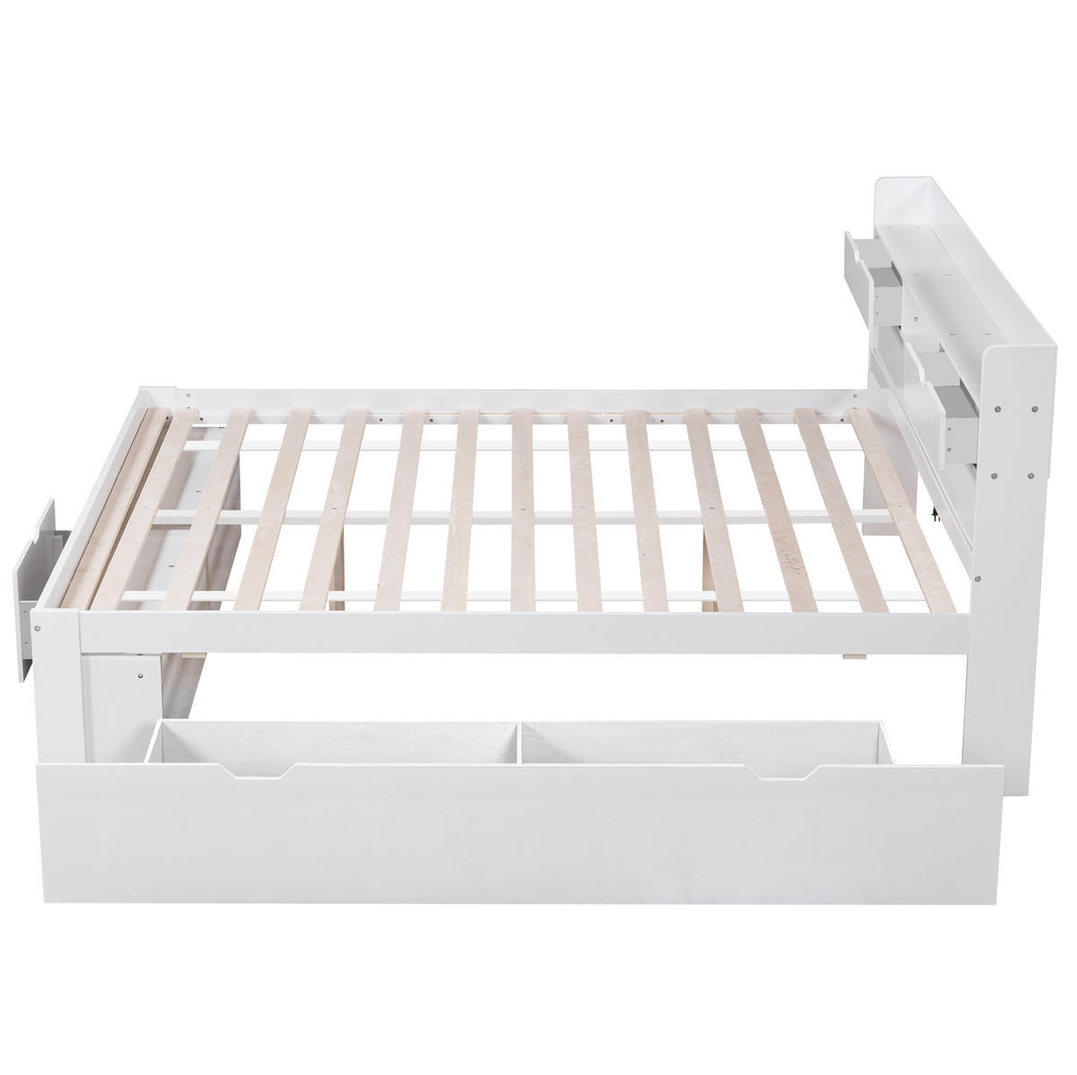 POSTEL 140/190 cm bílá z borovice s USB, zásuvkami a úložným prostorem - bílá, dřevo (140/190cm) - OKWISH