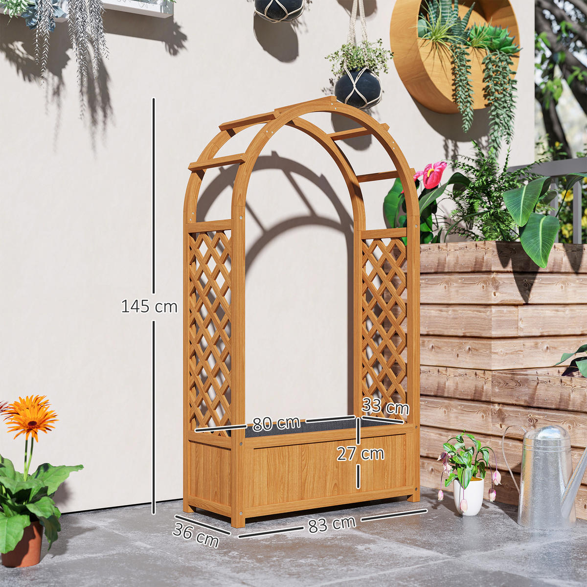 HOCHBEET DE-05380 Mit Rankgitter, Bogen, Vlies Hellbraun - Braun, Holz (83/145/36cm) - ComfortXL