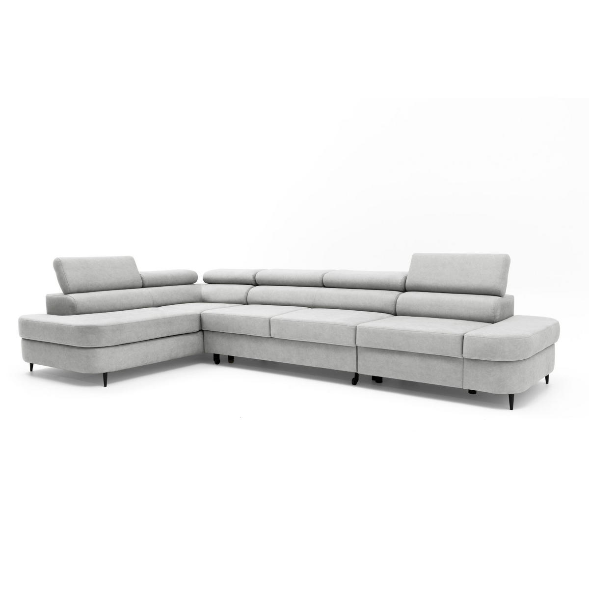 ECKSOFA PRIAM MAXI L-Form Links mit Schlaffunktion 125x195 Velours Hellgrau - Hellgrau/Schwarz, Holz/Textil (203/350cm) - Muffo