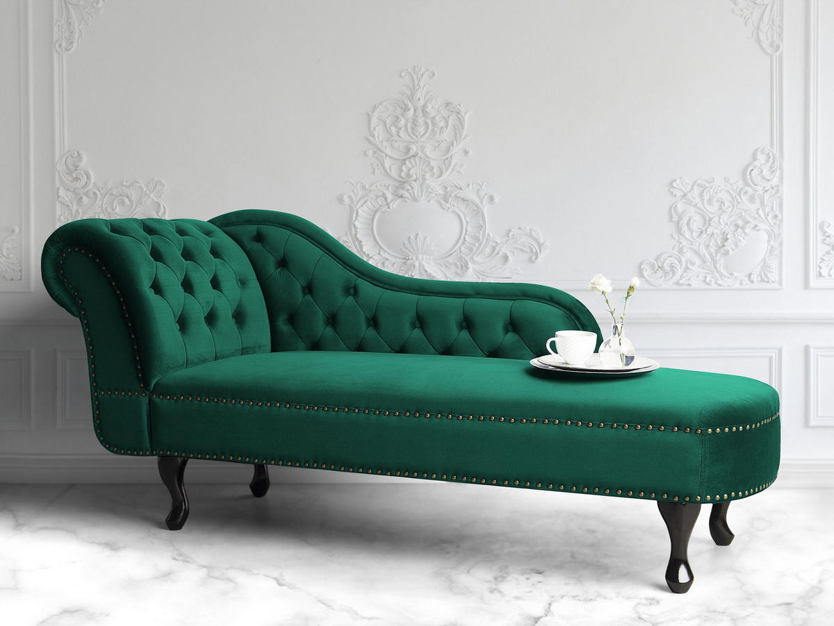 CHAISELONGUE Samtstoff grün linksseitig Nimes - Schwarz/Grün, Textil (170/79/61cm) - Beliani