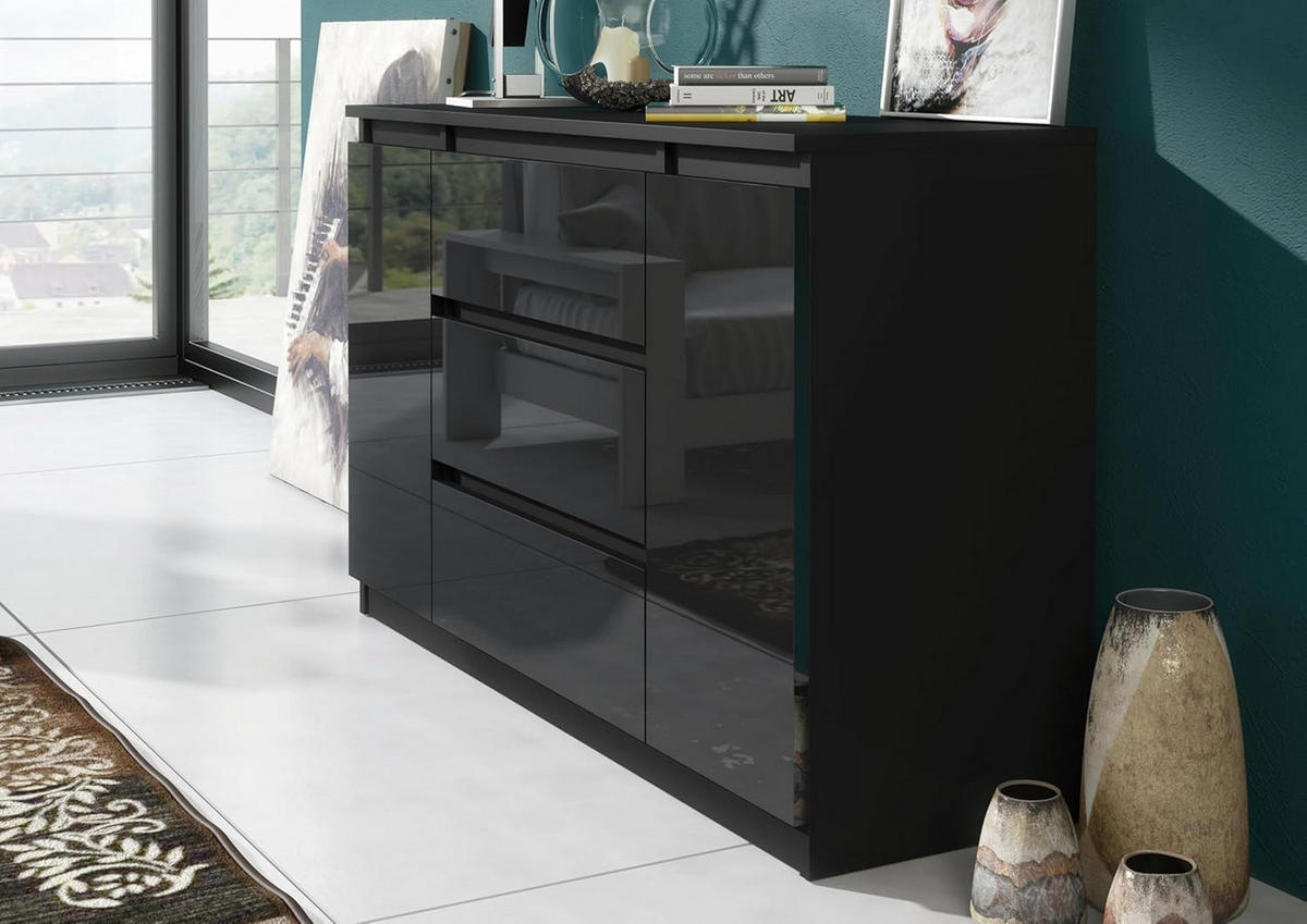 KOMMODE 120 Schwarz & Hochglanz 120x39x78,5 cm - Schwarz Hochglanz, Holzwerkstoff (120/78.5/39cm) - Mobelsta