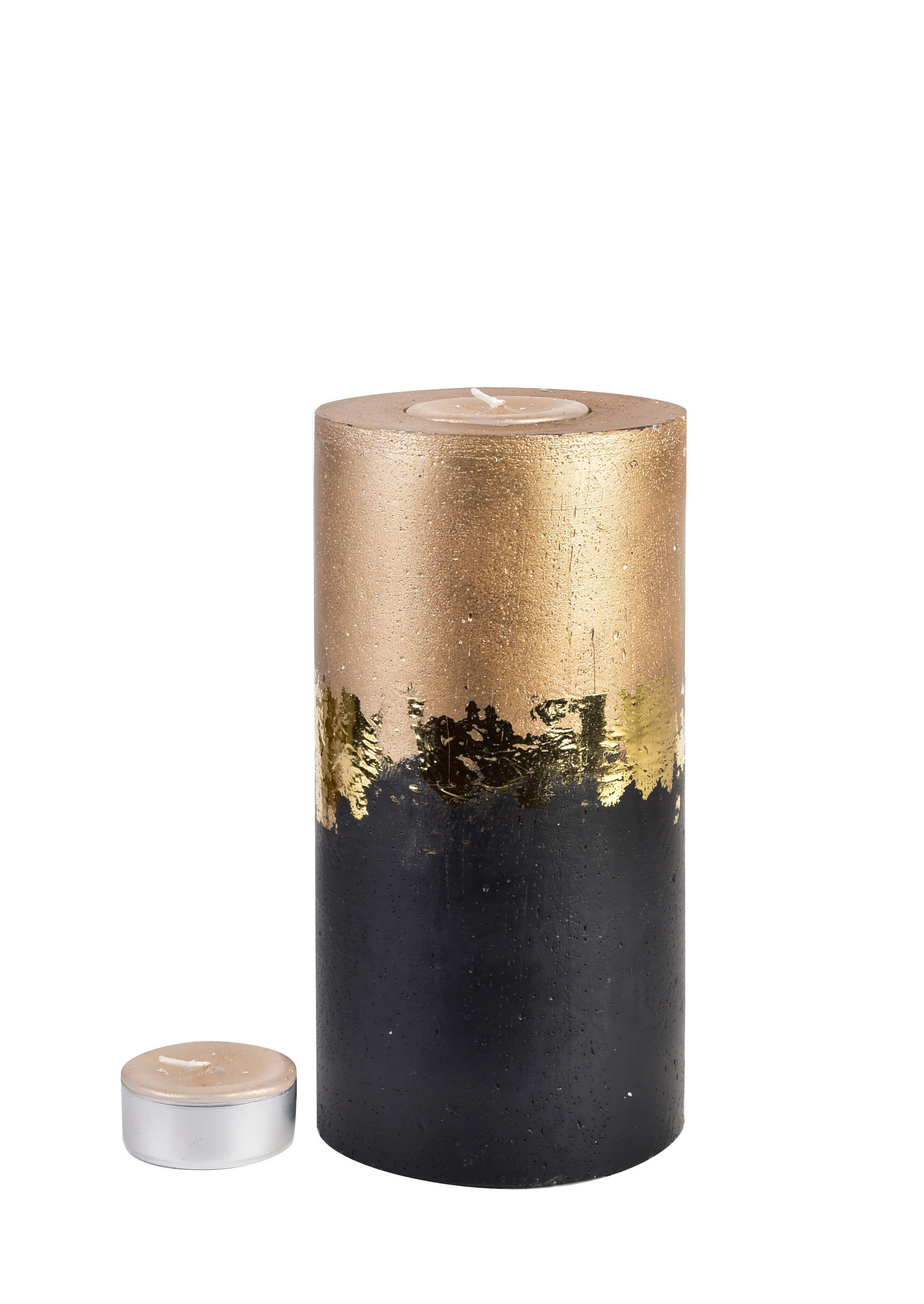 TEELICHTHALTER Ombre Schwarz Gold 24/12/24 cm Naturmaterial - Goldfarben/Schwarz, Naturmaterialien (24cm) - Mondex