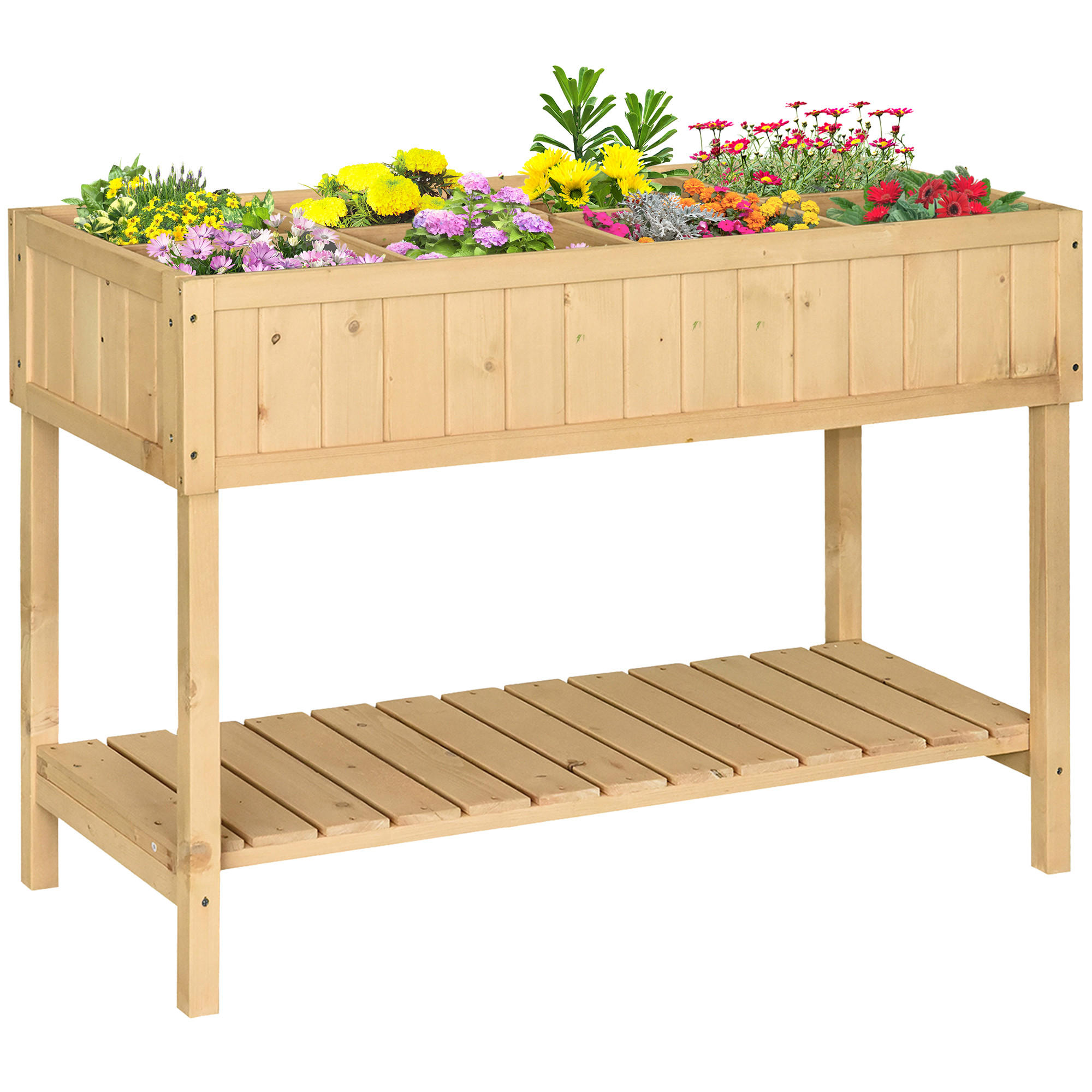 PFLANZTISCH Hochbeet Blumenkasten mit Abfluss Ablage, Tanne Massivholz, Natur - Fichtefarben, Holz (120/60/81cm) - Outsunny