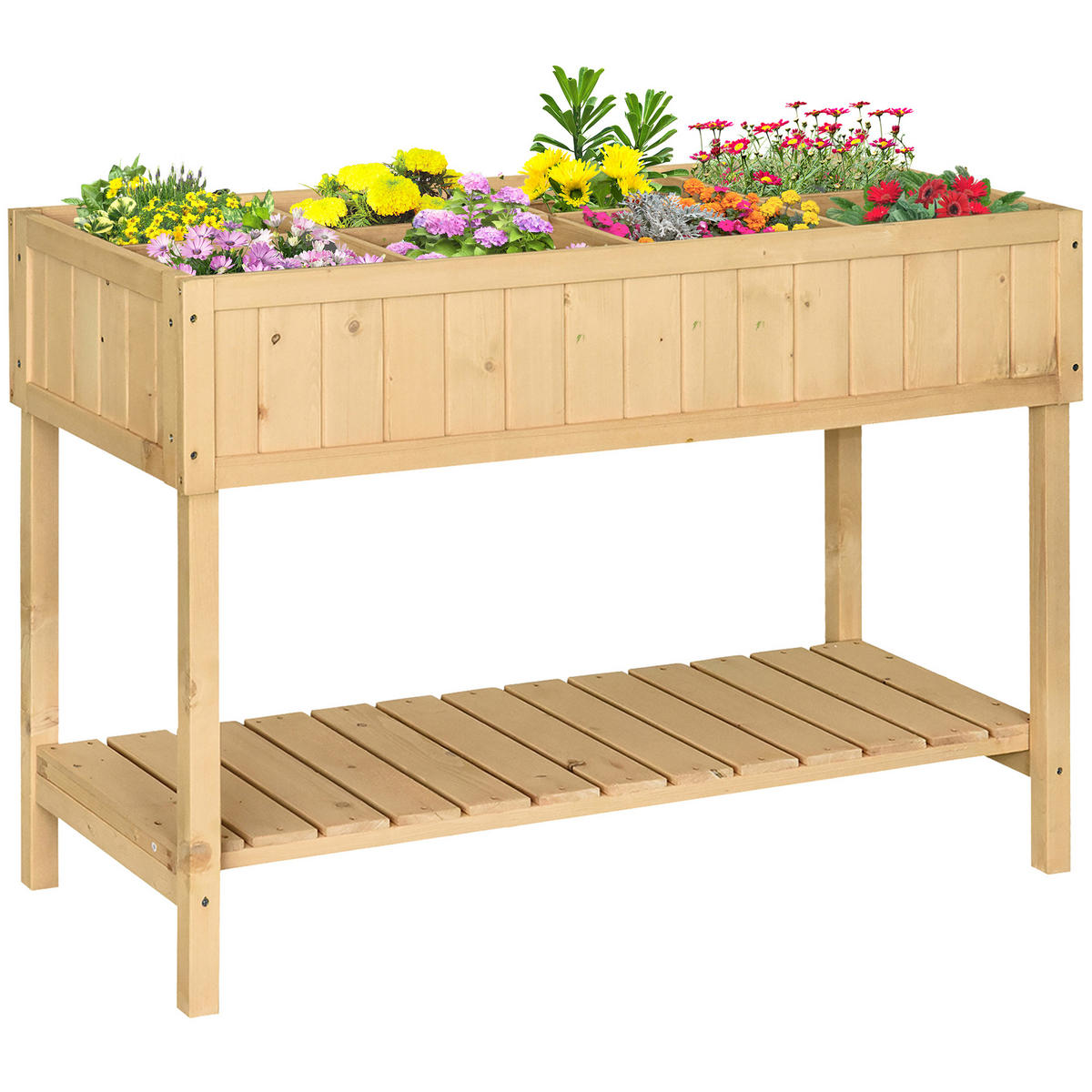 PFLANZTISCH Hochbeet Blumenkasten mit Abfluss Ablage, Tanne Massivholz, Natur - Fichtefarben, Holz (120/60/81cm) - Outsunny