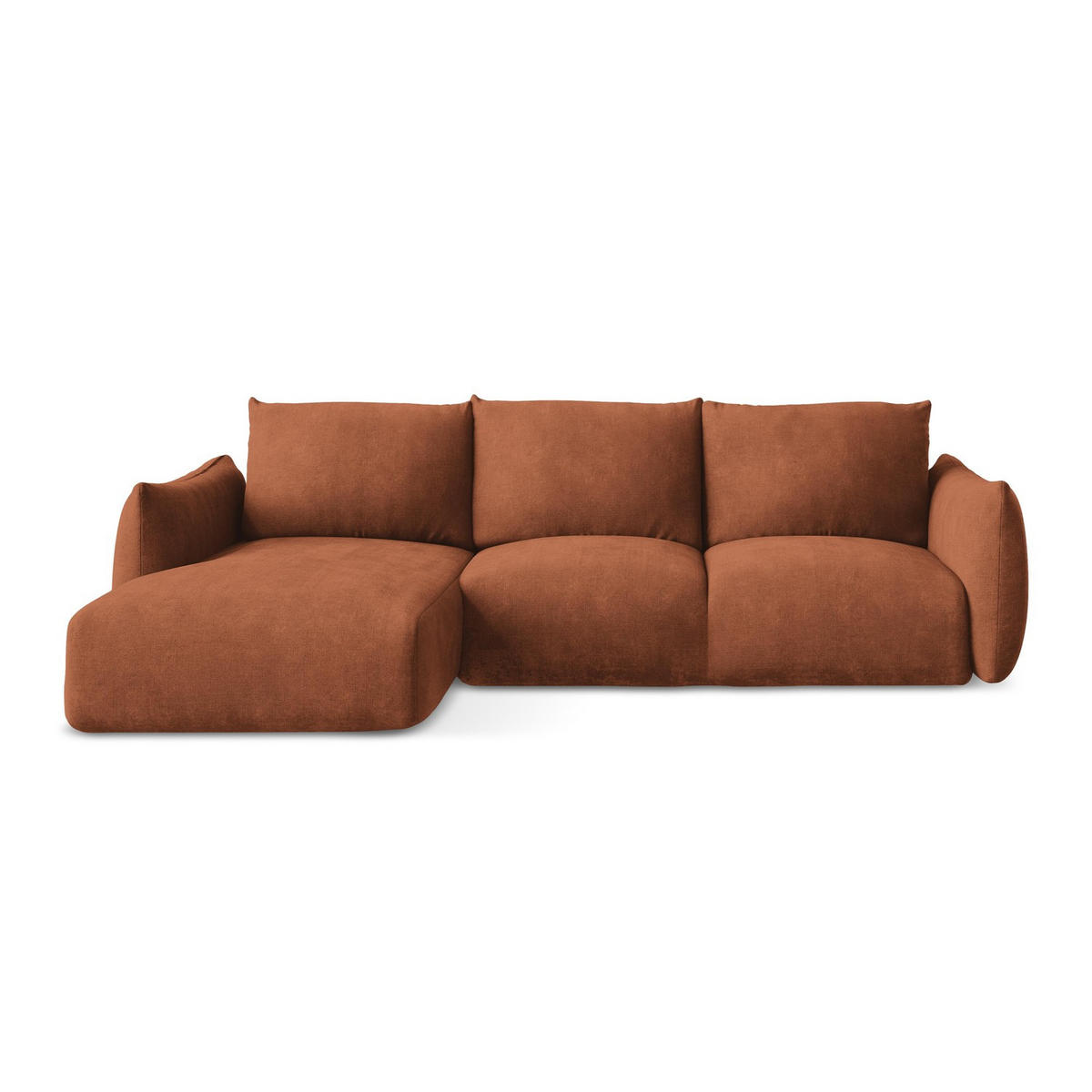 ECKSOFA mit Schlaffunktion links Chenille Stoff Orange - Terracotta/Schwarz, Holzwerkstoff/Kunststoff (242/162cm) - LaMiaSofa