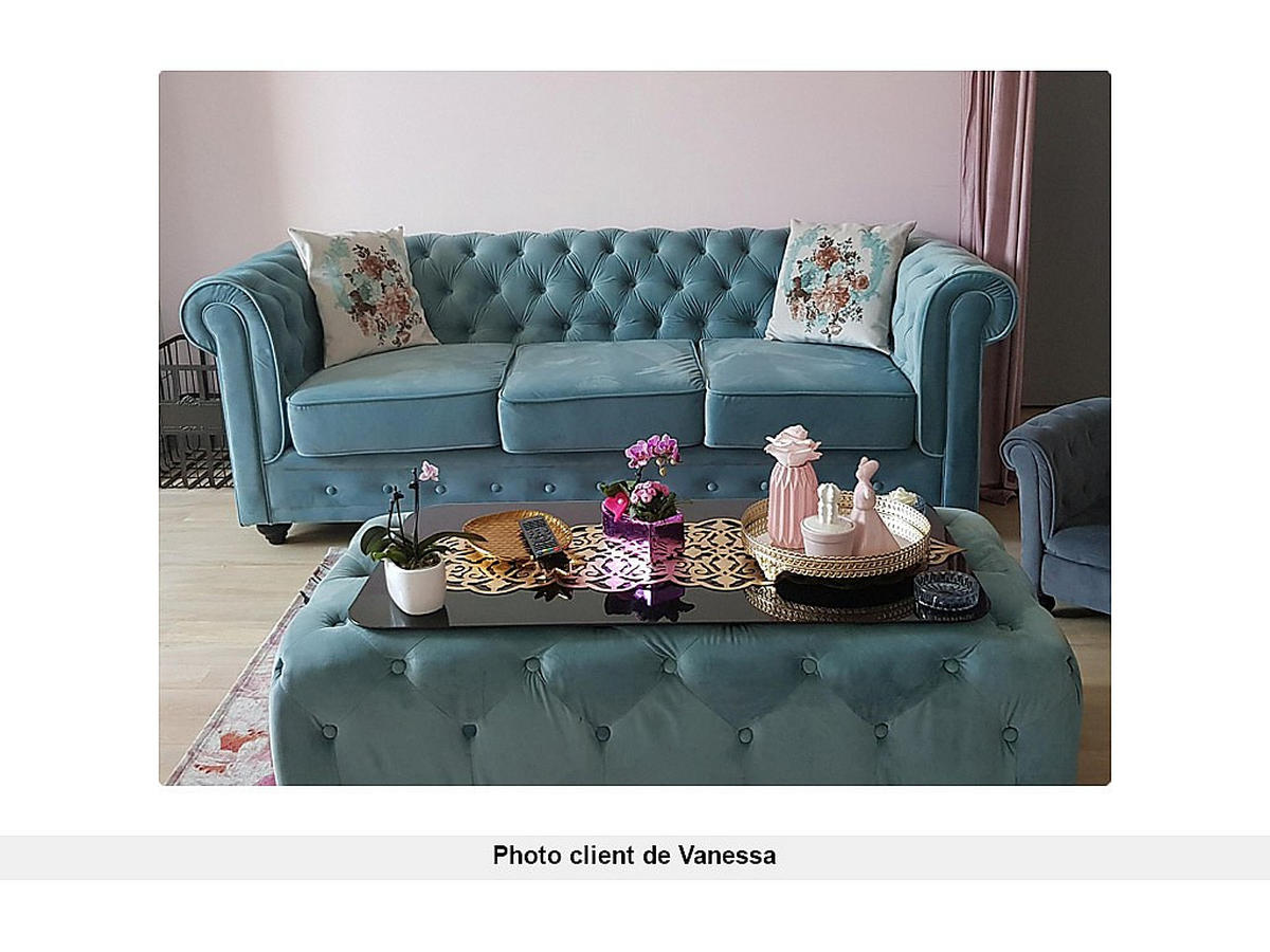 SOFA 3-Sitzer - Samt - Hellblau - CHESTERFIELD - Hellblau, Textil (205/72/88cm) - Vente-Unique