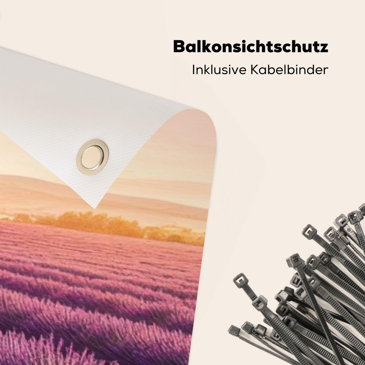 BALKON-SICHTSCHUTZ Lavendelfeld - Sonnenuntergang - Lila - Blumen - Violett, Kunststoff (300/100cm) - MuchoWow