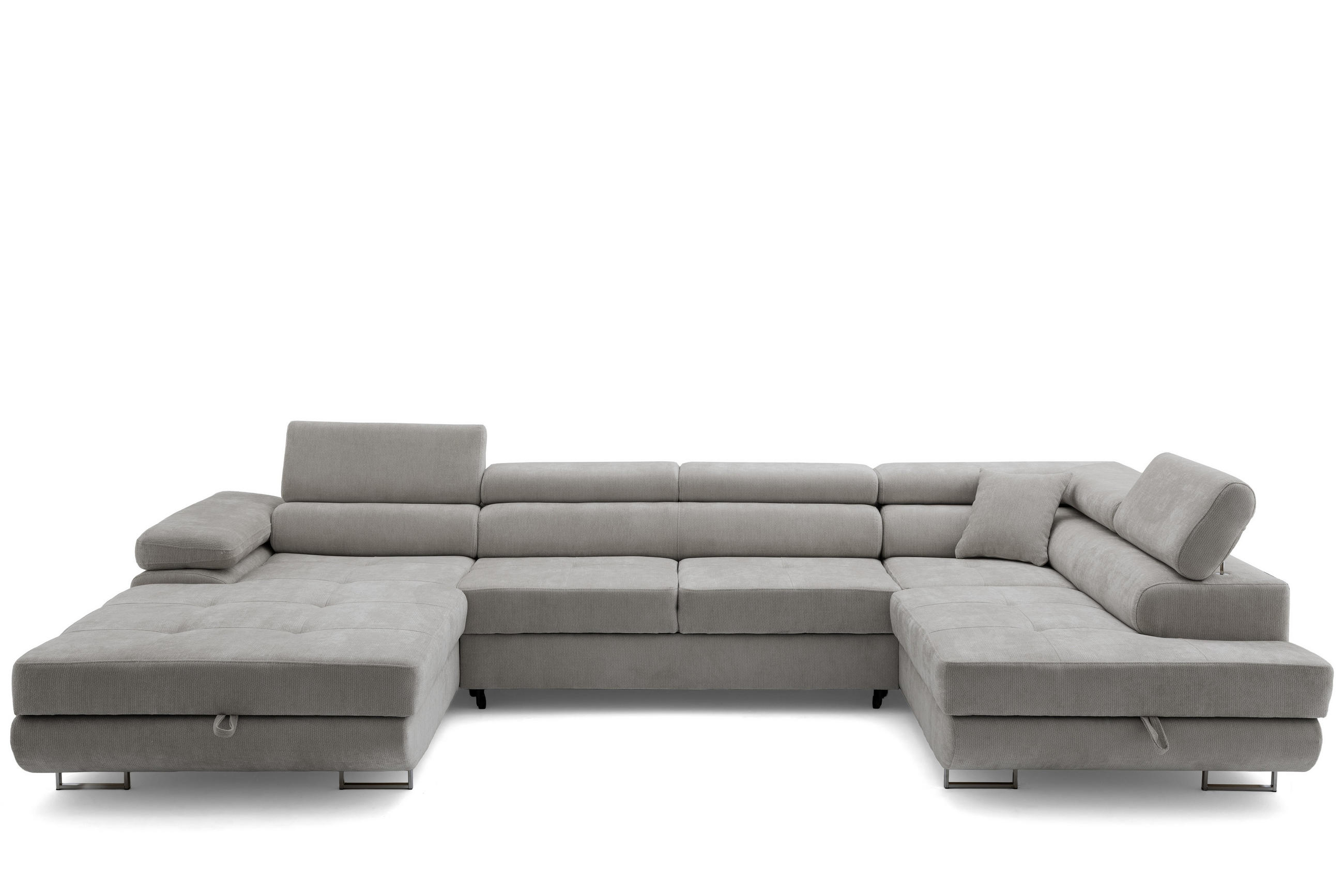 ECKSOFA U-Form WILD U Rechts mit Schlaffunktion 130x260 Chenille Grau - Silberfarben/Grau, Holz/Textil (350/90/203cm) - Muffo