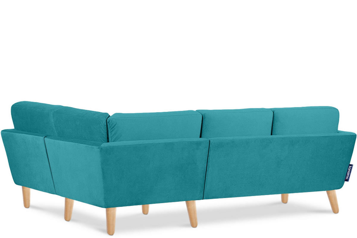 ECKSOFA-RECHTS TAGIO 3/4 Sitzer, blau - Türkis/Braun, Buchenholz/Textil (220/181cm) - KONSIMO®