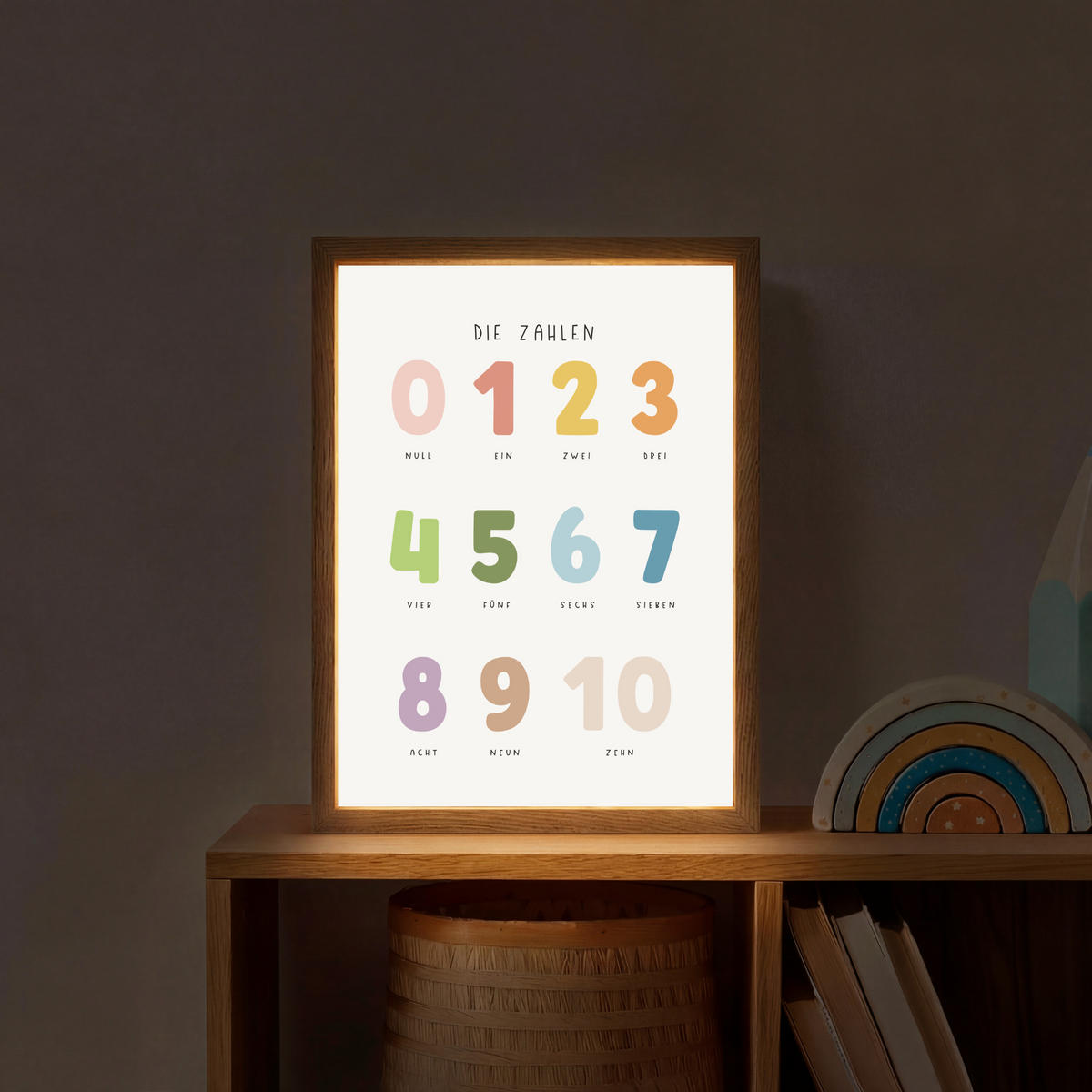 NACHTTISCHLAMPE MIT AKKU Pädagogisch - Zählen lernen - Weiß - Farben - 1-10 30x40 cm - Weiß, Holzwerkstoff (8/30/40cm) - OnlyWow
