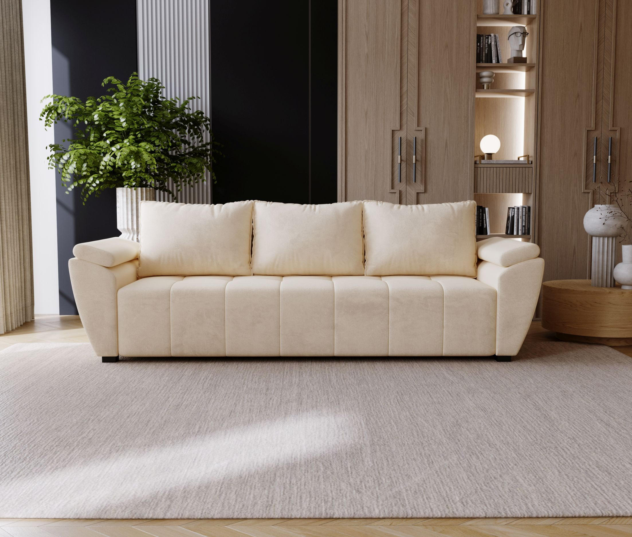 SOFA ZEUS mit Schlaffunktion MONOLITH 02 mit Stauraum - Beige, Textil (80/78/240cm) - Bedante