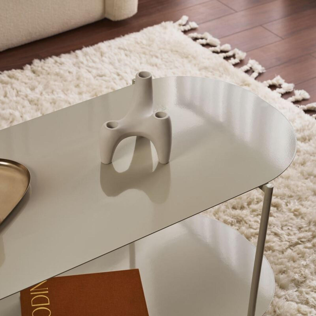 COUCHTISCH mit 2 ablagen mit abgerundeten kanten 51/100/45 cm - Taupe, Metall (104/51/45cm) - Calicosy