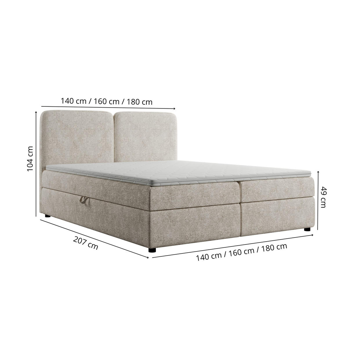 BOXSPRINGBETT BOHO 140x200 cm, Hellbeige Bouclé Toro, inkl. Bettkasten & Topper - Beige, Textil (140/200cm) - Excellent Home