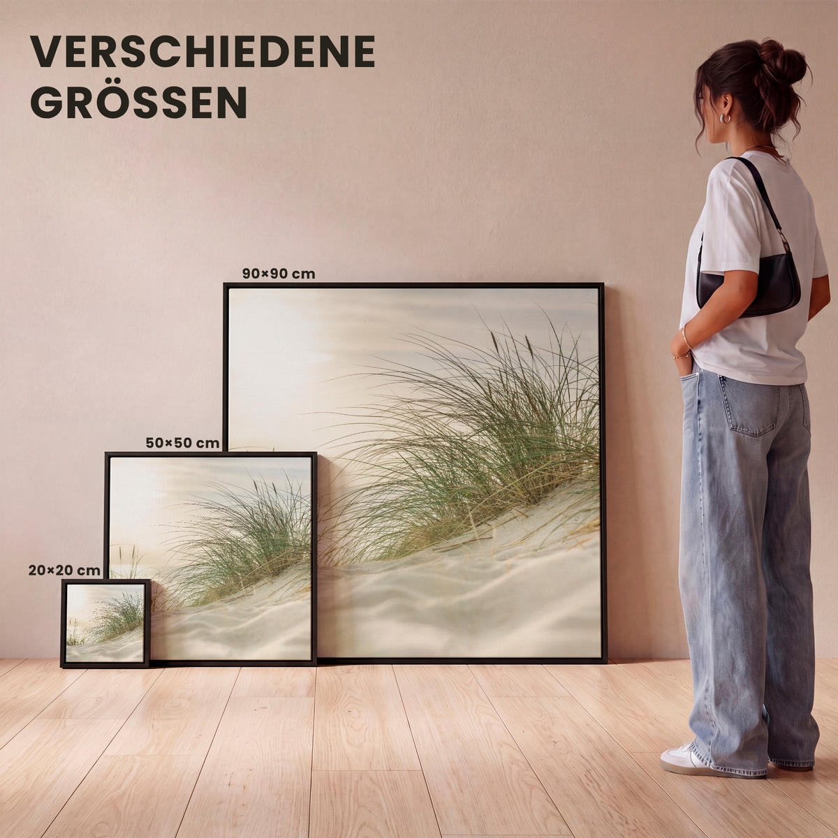 LEINWAND Bilder mit Rahmen - Dünen mit Strandhafer in der Sonne des Nationalparks Schleswig-Holsteinisches Wattenmeer - 20x20 - Creme, Textil (20/20cm) - MuchoWow