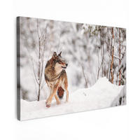LEINWANDBILD Wolf - Winter - Schnee - Natur - Tiere Wohnzimmer Groß 120x80 cm - Haselnussfarben, Textil (120/80cm) - MuchoWow