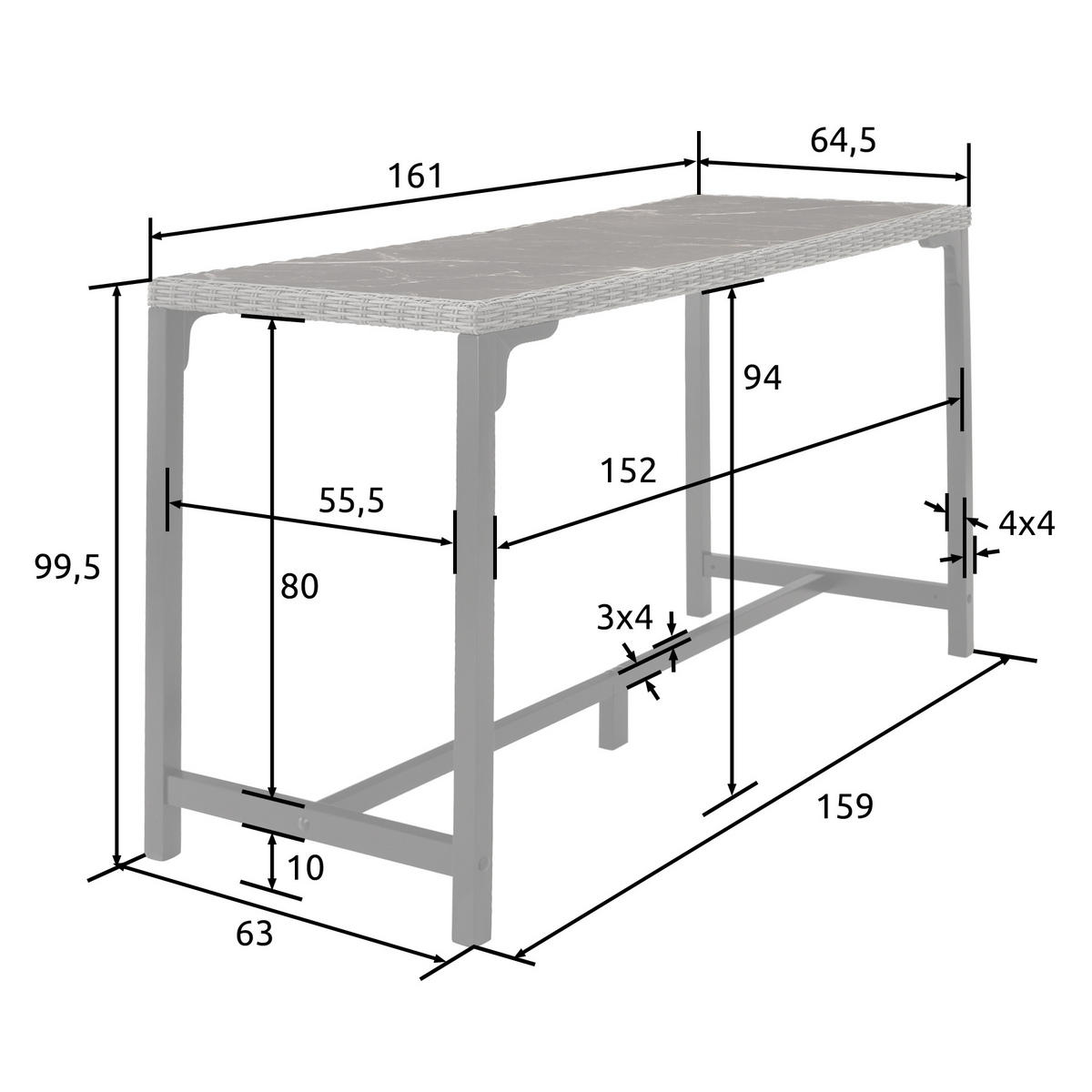 GARTENTISCH Lovas,161 x 64,5 x 99,5 cm,natur - Naturfarben, Kunststoff (161/64.5/99.5cm) - tectake