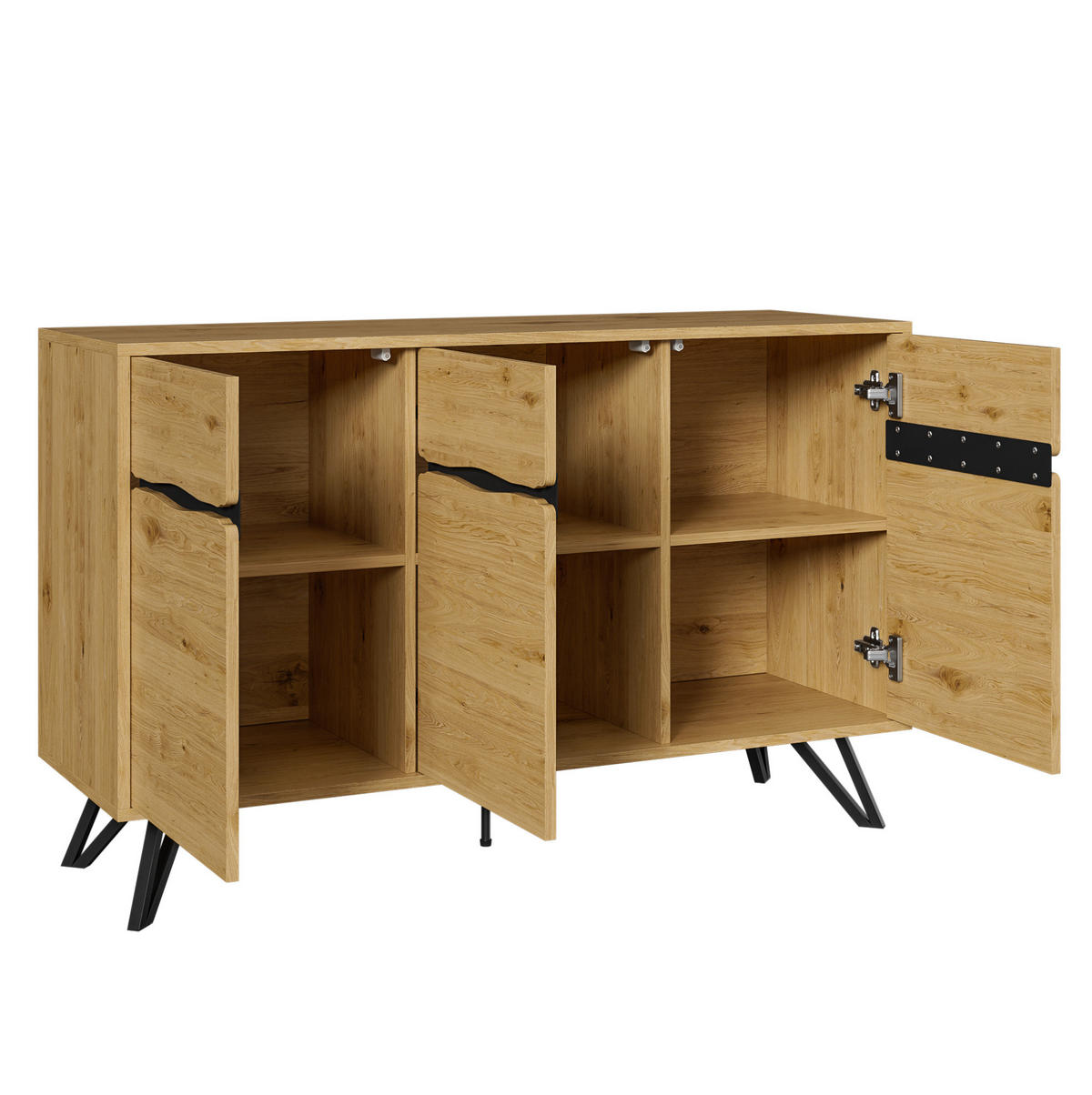 SIDEBOARD 140/40/75.5 cm Schwarz/Holzfarbe aus Spanplatte mit Metallbeinen - Naturfarben, Holzwerkstoff (40/75.5/140cm) - OKMYHOME