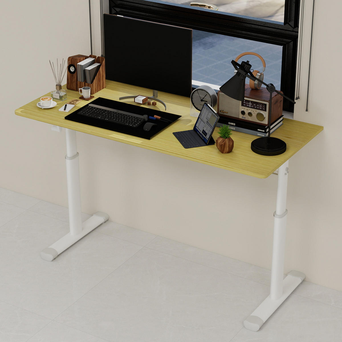 SCHREIBTISCH in Naturfarbe Höhenverstellbarer Kinderschreibtisch mit kompaktem Design für Arbeitszimmer, B120/T60/H90 cm - Weiß/Naturfarben, Holzwerkstoff/Metall (60/120/90cm) - STILVORA