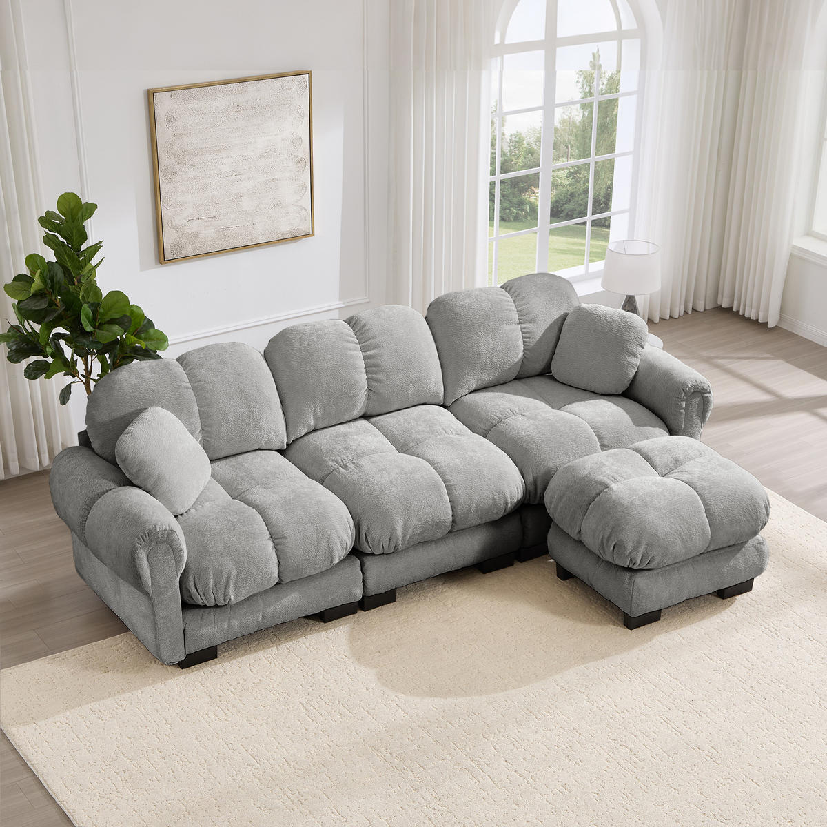 ECKSOFA 260/149/90 cm Hellgrau Cord mit mobiler Ottomane und 2 kleinen Dekokissen - Hellgrau, Textil (260/149cm) - Oxeza