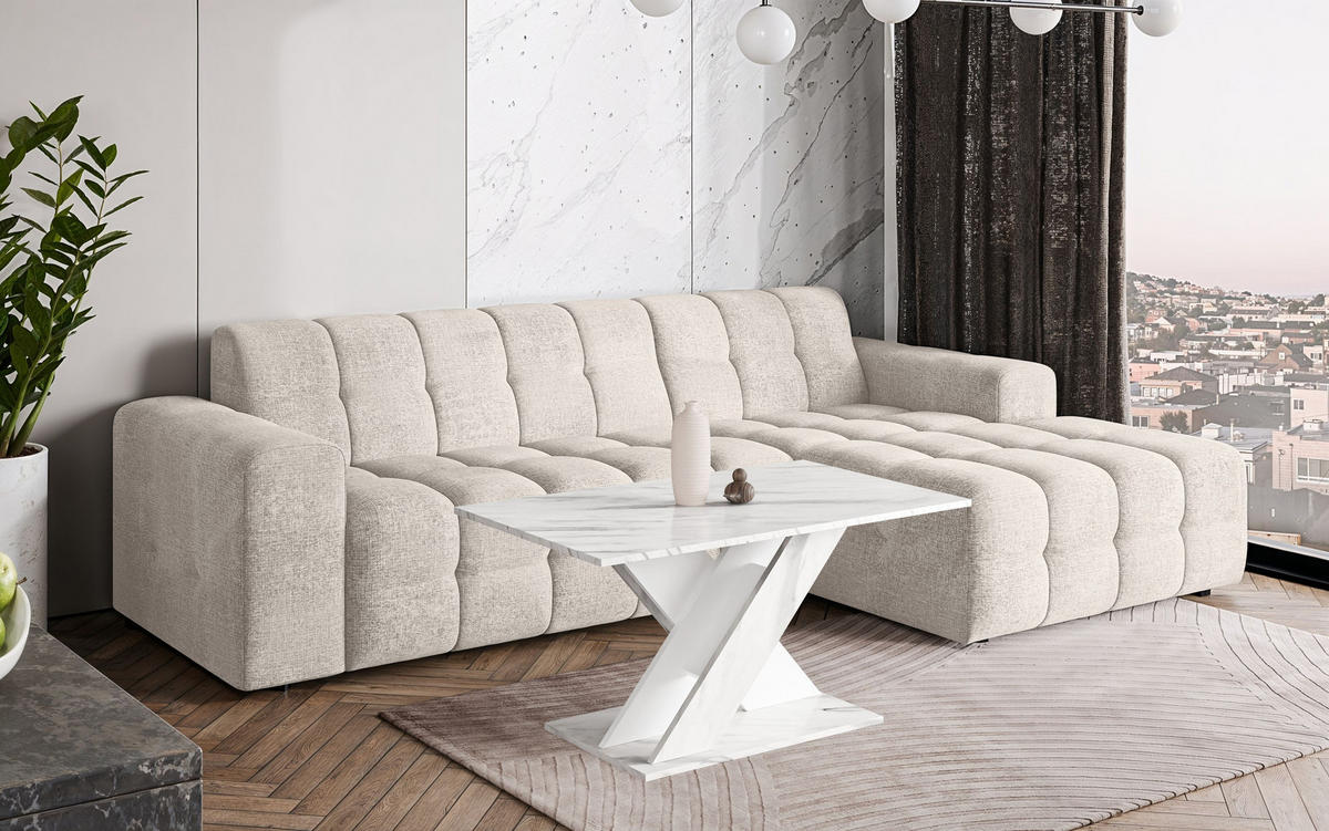 COUCHTISCH 110 cm Weiß Marmor-Optik - Weiß Hochglanz, Holzwerkstoff (60/110/55cm) - Home Collective