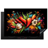 HERDABDECKPLATTE Gemüse - Paprika - Knoblauch - Graffiti - Farbe - Bunt 81x52 cm - Rot, Kunststoff (81/0.2/52cm) - MuchoWow