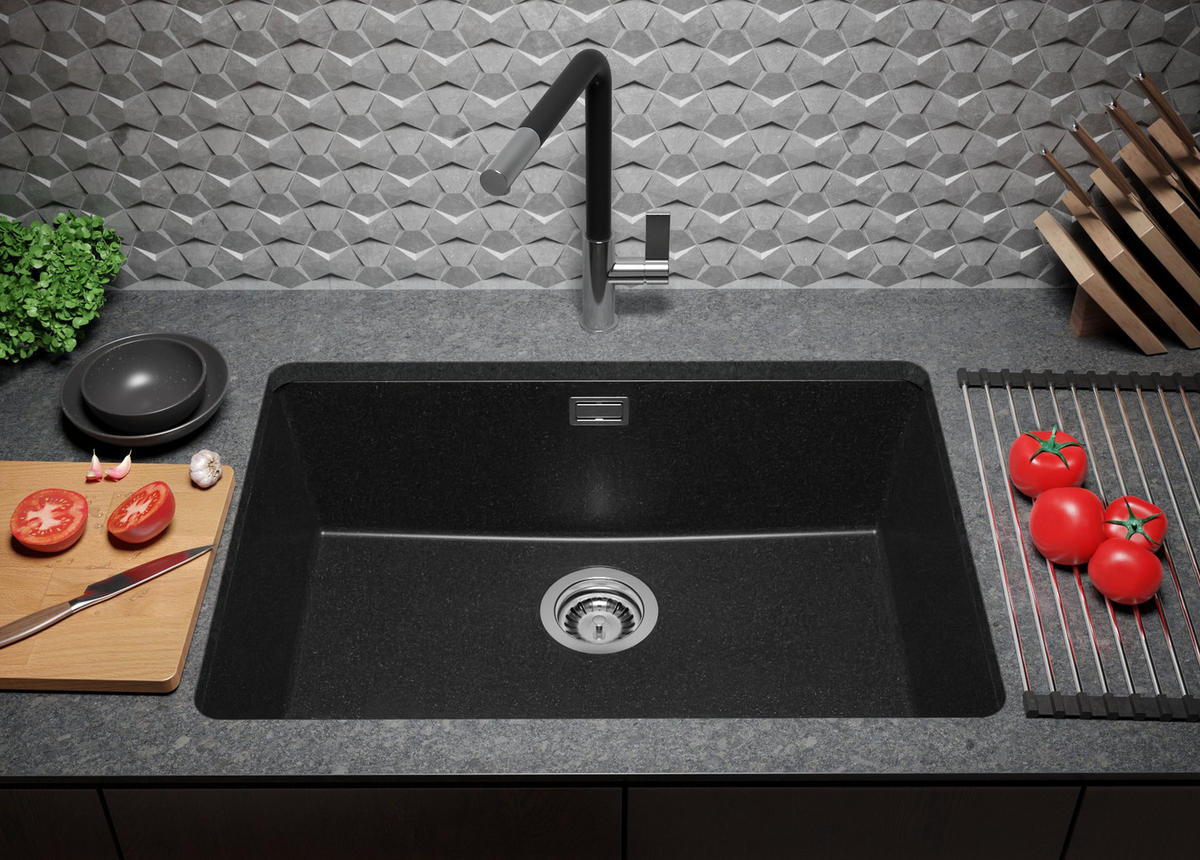 UNTERBAUSPÜLE GRANIT London, 2-er set Anthrazit 66/47 cm, 1 Becken + Ablauf-Set ab 70er Unterschrank - Chromfarben/Anthrazit, Kunststoff (66/20/47cm) - Primagran