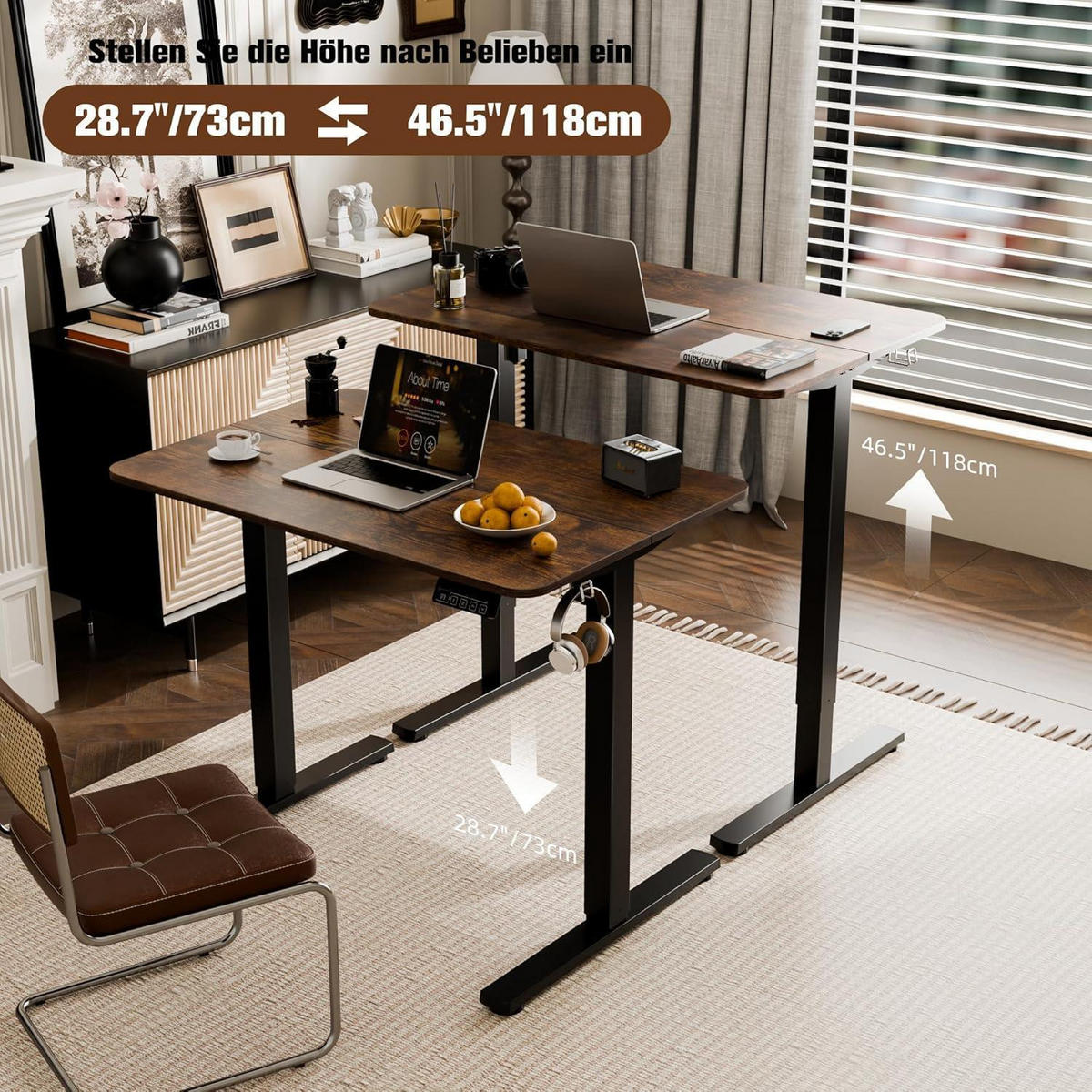SCHREIBTISCH höhenverstellbar elektrisch 90 x 60 cm Braun - Braun, Holzwerkstoff (90/60/118cm)