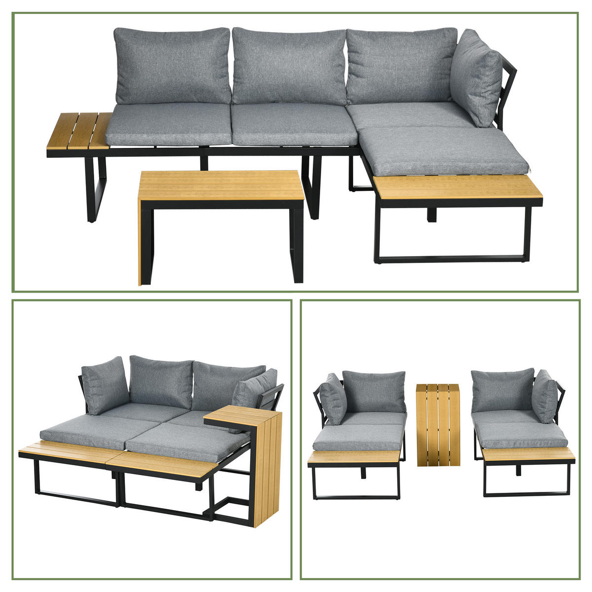 GARTENMÖBEL-SET, Aluminium, Hellgrau - Hellgrau, Metall - Outsunny