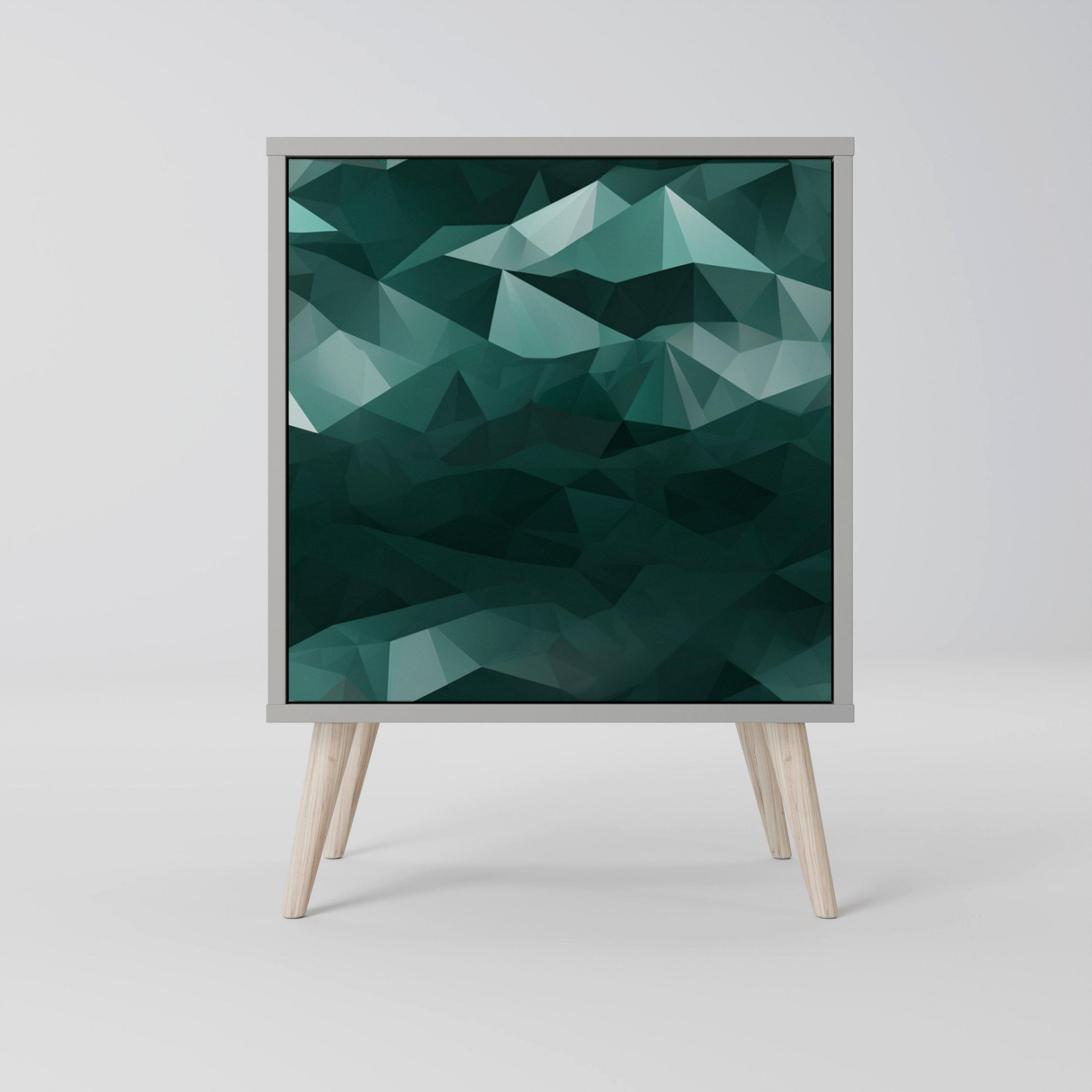 SIDEBOARD POLYGONAL FLOATING, Grau, 57,5x42x77,5 cm, Schräge Buchenholzfüße - Buchefarben/Multicolor, Holzwerkstoff/Buchenholz (57.5/77.5/42cm) - SpaceRebels