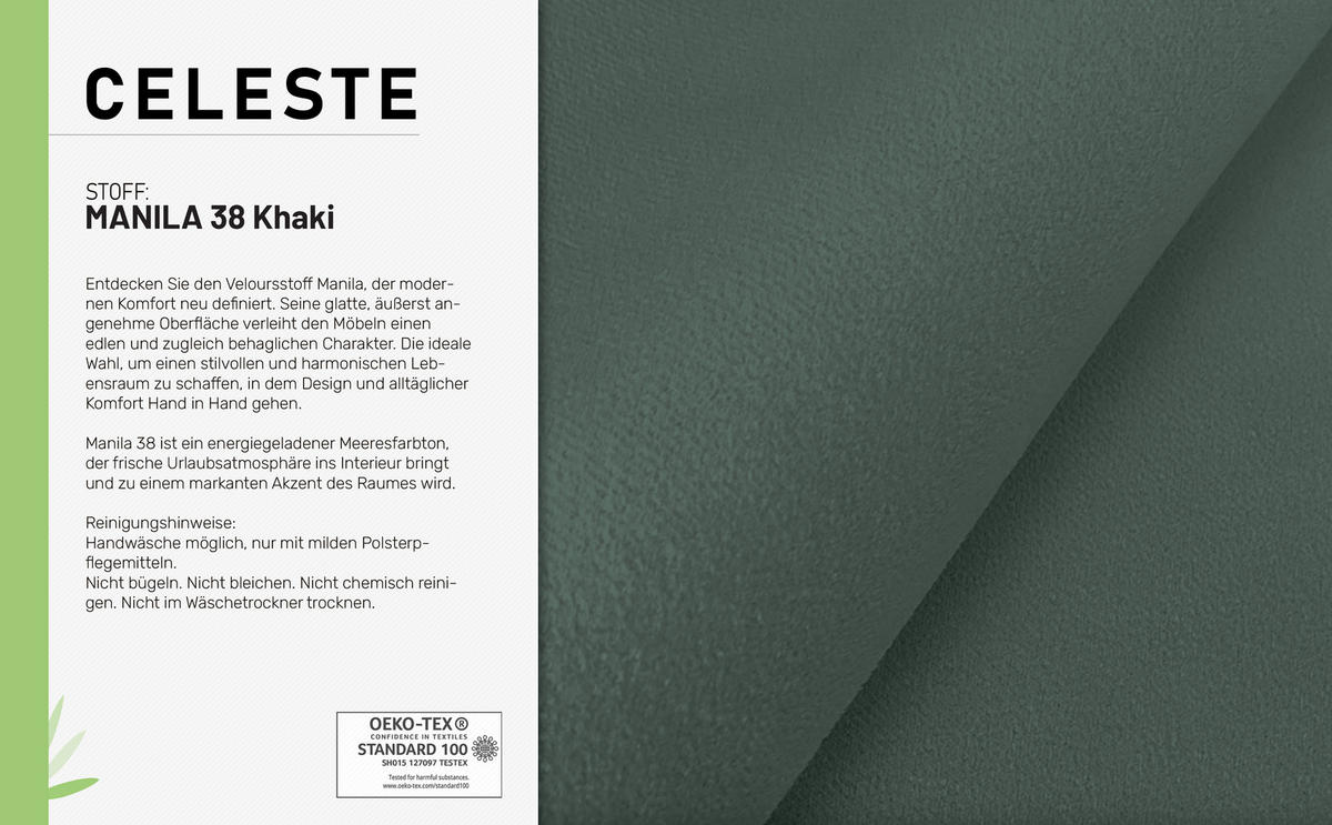 SCHLAFSOFA Celeste – modernes Design trifft auf höchsten Komfort, Grün - Grün, Holz (225/80/94cm) - Panda Möbel