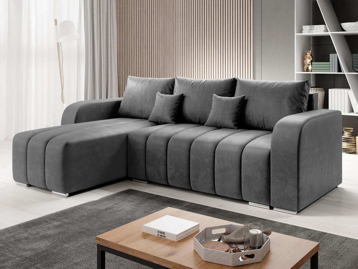 ECKSOFA Pufetto - Silberfarben/Grau, Holz/Textil (244/147cm) - MIRJAN24