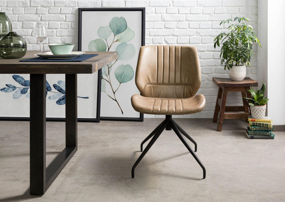 STUHL Echtleder (Büffel) 51 x 61 x 84 cm beige IRON LABEL #611 - Beige, Leder (51/84/61cm) - Massivmoebel24