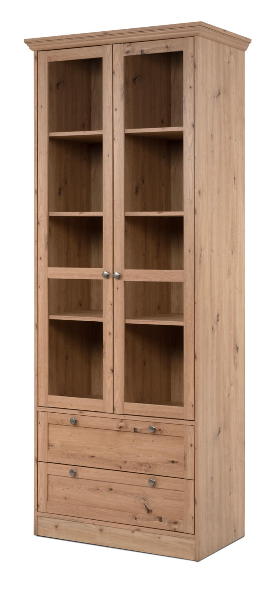 VITRINE Eiche Artisan 80 cm Landhaus, Vitrinenschrank mit viel Stauraum - Eichefarben/Silberfarben, Holzwerkstoff/Metall (80/200/39cm) - Furn.Design