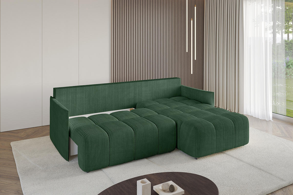 ECKSOFA Ottomane rechts LONLI-L 251x189x68 Grün Cord - Grün, Holzwerkstoff/Kunststoff (189/251cm) - ALTDECOR