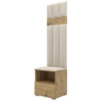GEPOLSTERT Garderoben-Set Nela IV LUX (Farbe Eiche Artisan + Stoff Trinity 01) - Silberfarben/Creme, Holz/Holzwerkstoff (50/187/40cm) - Ravio