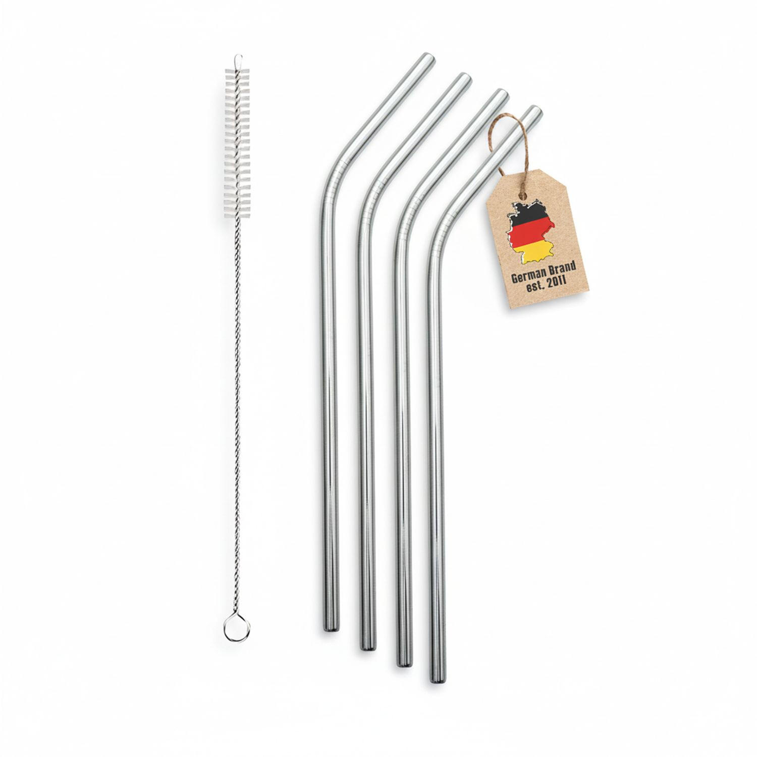 STROHHALME mit Reinigungsbürste - Silberfarben, Metall (0.6/20.5cm) - Intirilife