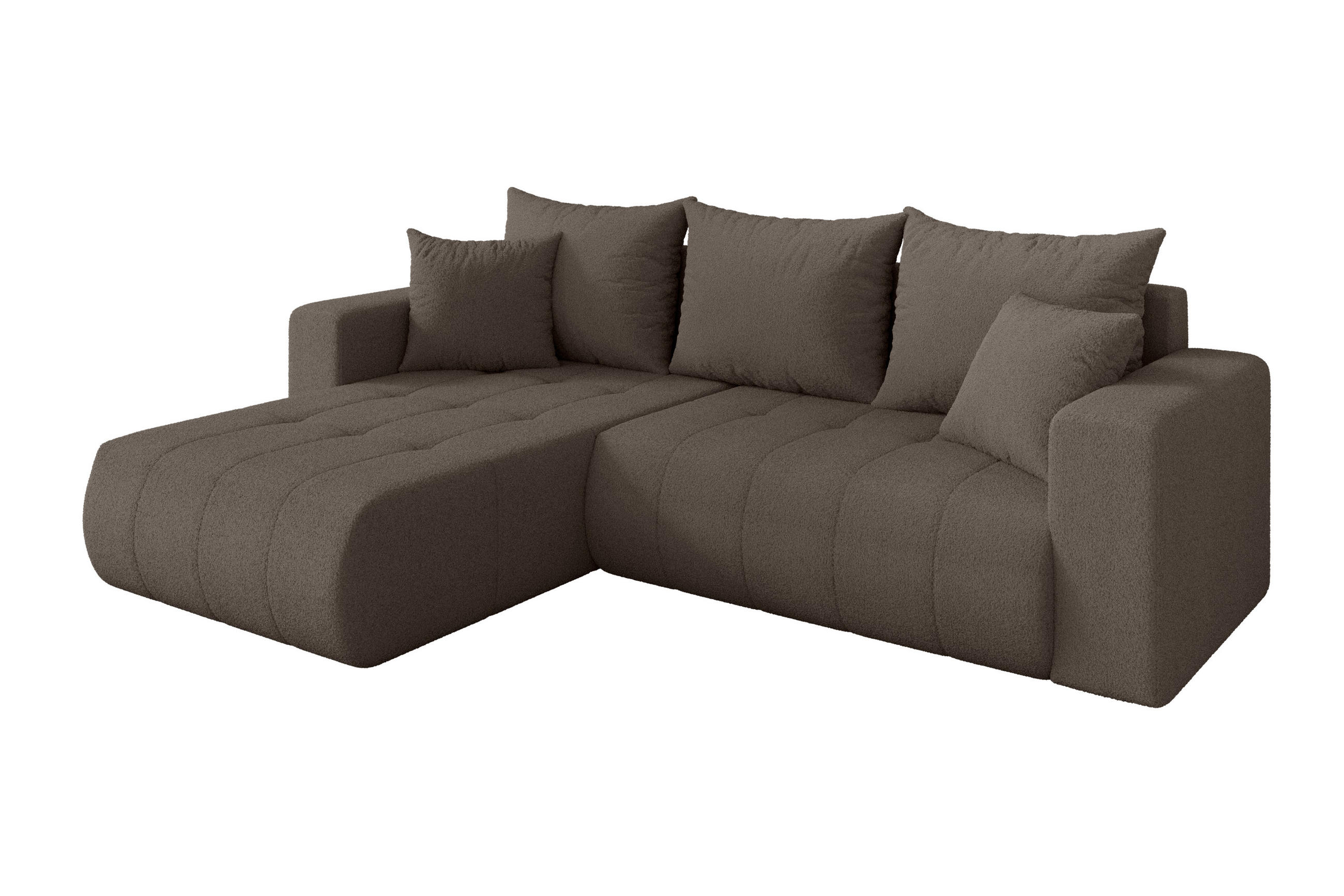 ECKSOFA mit Schlaffunktion Ottomane Links MILA-L 277x194x86 Braun Bouclé - Schwarz/Braun, Holzwerkstoff/Kunststoff (277/194cm) - ALTDECOR