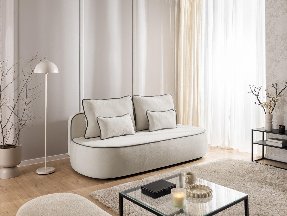 SCHLAFSOFA Vero im modernen und abgerundeten Design mit Bettkasten aus Hellgrau Plüschstoff mit graphiter Paspel - Hellgrau/Schwarz, Holz/Kunststoff (210/90/98cm) - S-Style Möbel