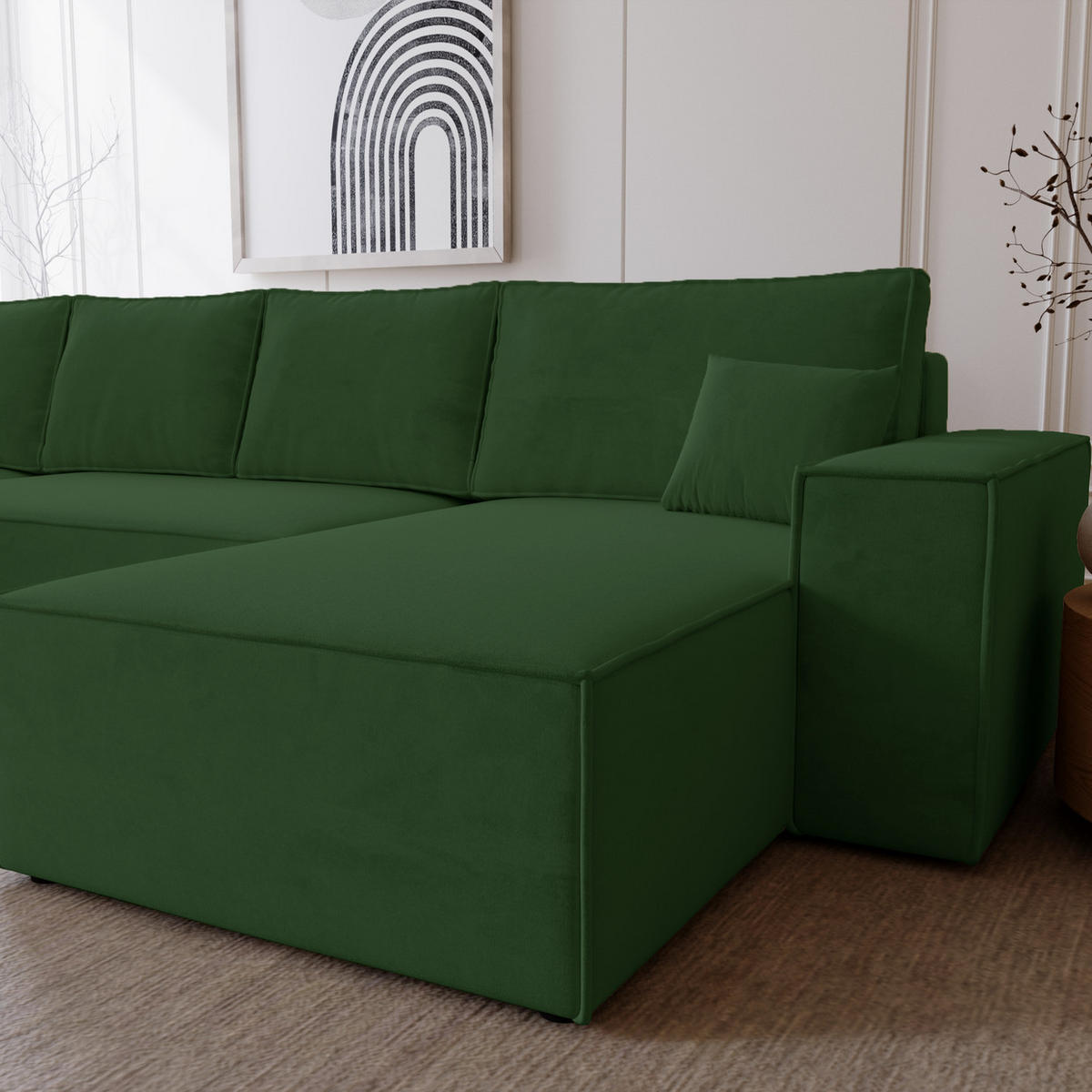 ECKSOFA 380 cm Bergamo U mit Bettkasten, Samt, Grün - Grün, Holz (377/189cm) - Emporius