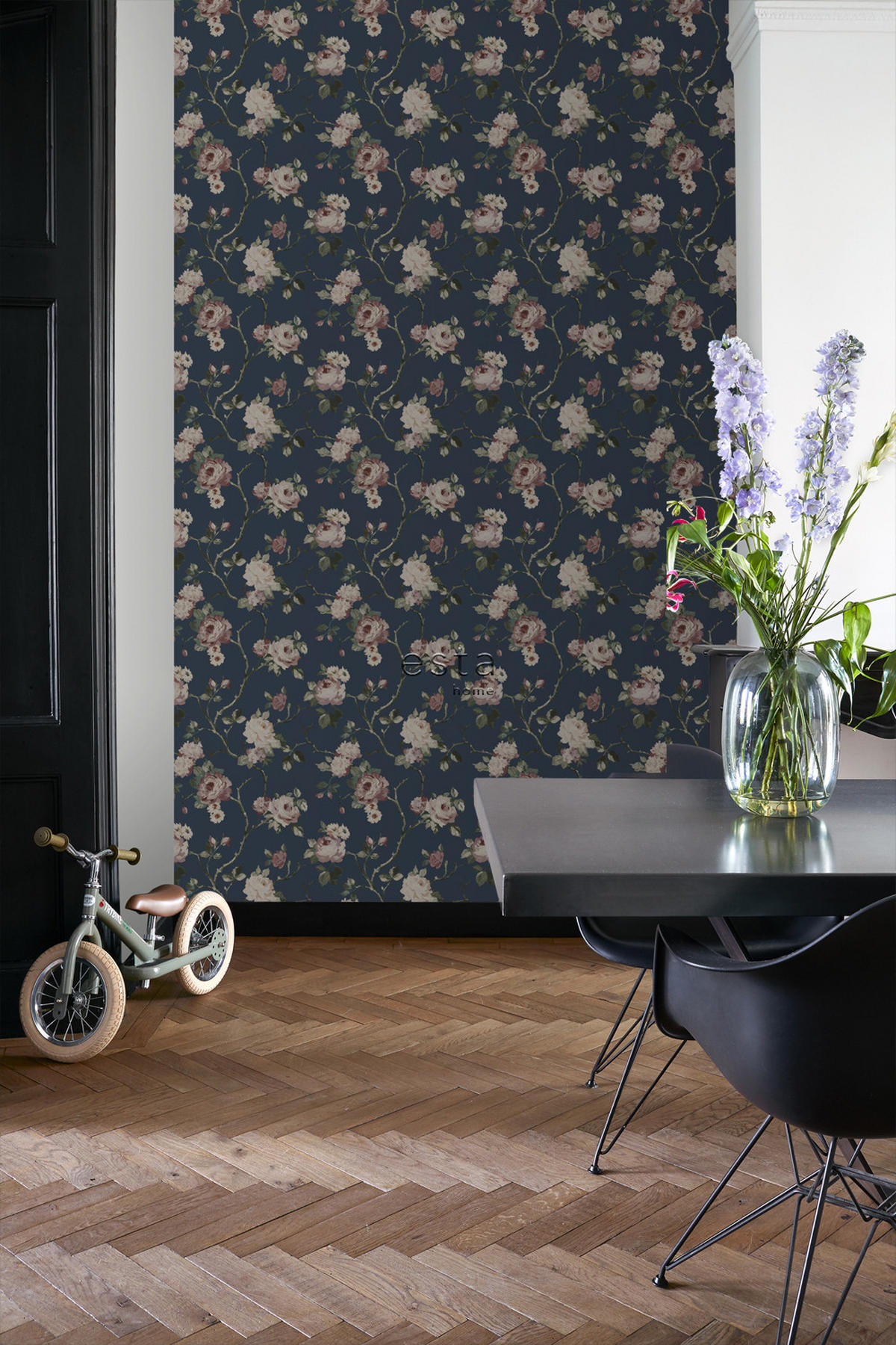 TAPETE Blumenmuster 53 cm x 10.05 m - Blau, Papier (53/1000cm) - ESTAhome