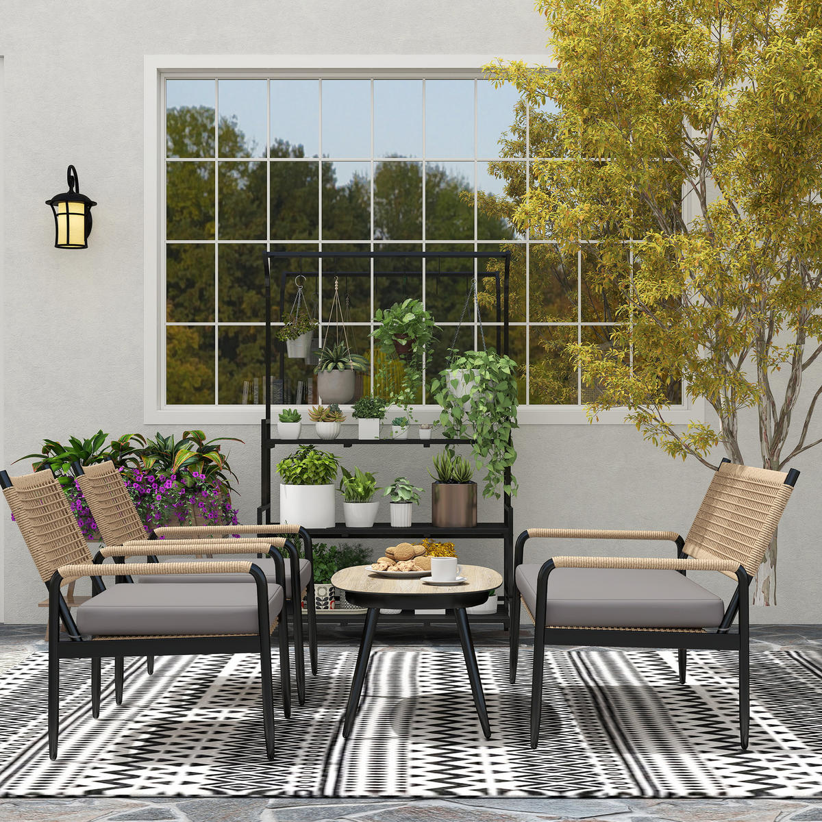 GARTENMÖBEL LOUNGE-SET DE-06737 4-teilig mit Glastisch Dunkelgrau/Gelb - Dunkelgrau, Kunststoff/Metall - ComfortXL