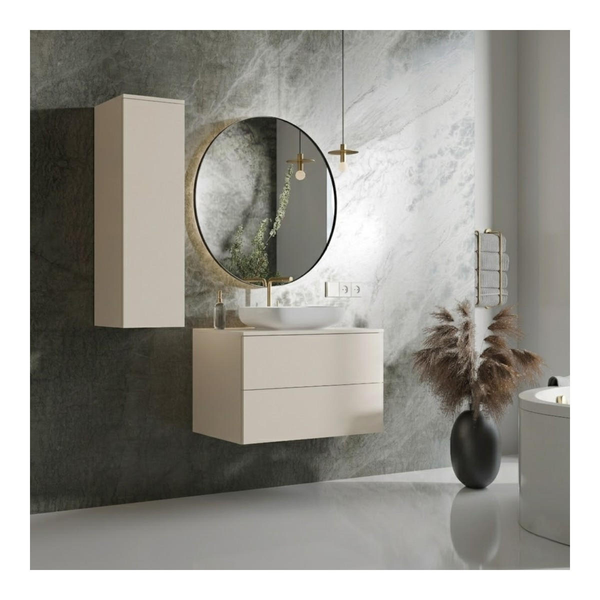 BADMÖBEL-SET Color Macadamia 2-Teilig (2S 80 + 1D 100) - Beige, Holzwerkstoff (110/160/45cm) - mzm24