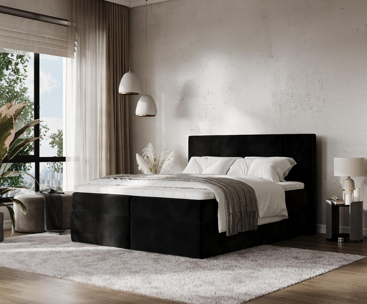 BOXBETT Nuvia 140/200 cm Schwarz im Kronos Stoff - Schwarz, Holz/Holzwerkstoff (140/200cm) - AltaBeds