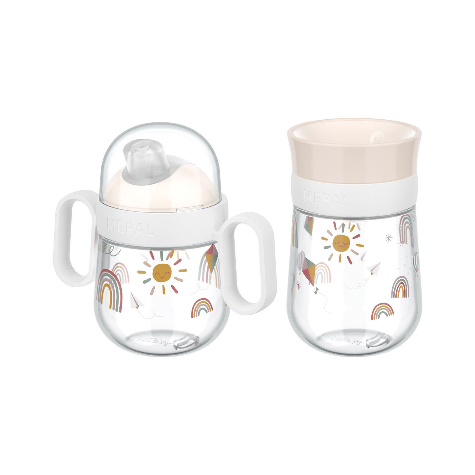 TRINKLERNBECHER ANTITROPF & 360° Mio Sunshine & Rainbow 200 & 300 ml 2er Set - Beige, Kunststoff (0.5L) - Mepal