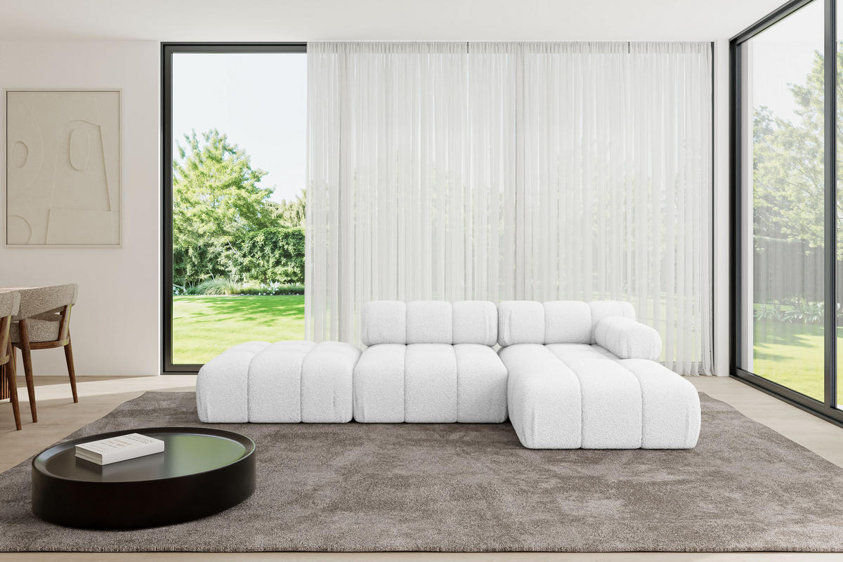 ECKSOFA modulares Sofa Lizur-L1 - 285x160x70 cm Weiß Bouclé - Weiß, Holzwerkstoff/Textil (285/160cm) - ALTDECOR