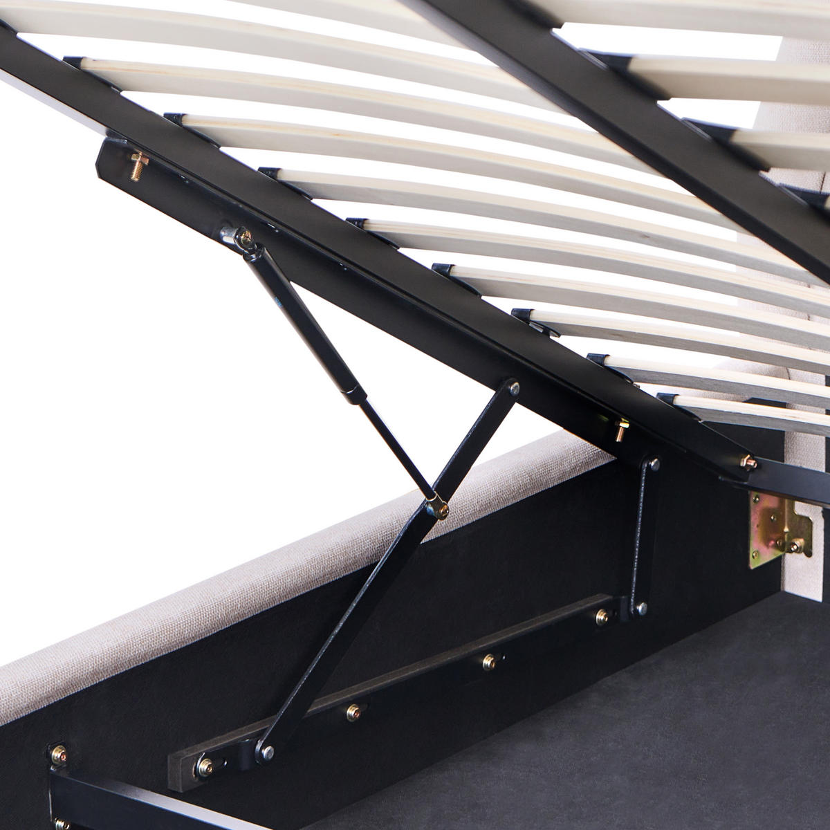 BETT mit Stauraum 160/200 cm Beige Mouzon - Beige/Grau, Textil (160/200cm) - Beliani