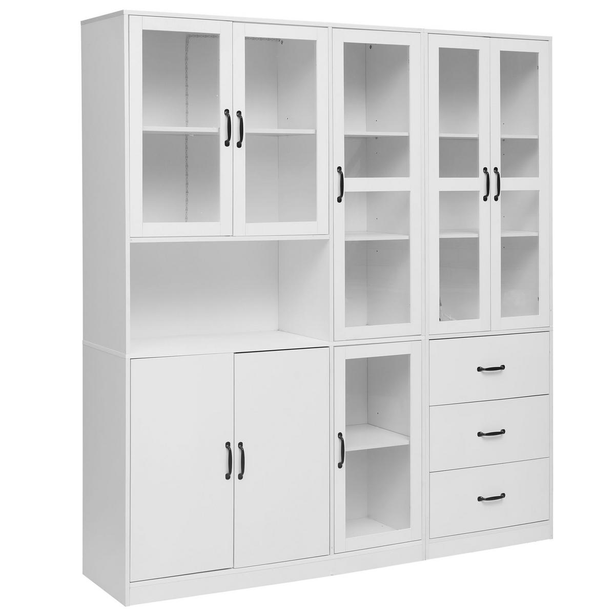 VITRINENSCHRANK 180/40/200 cm weiß aus Spanplatte mit LED und 8 Türen - Weiß, Holzwerkstoff (180/200/40cm) - OKWISH